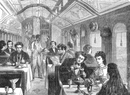 Railroad restaurant in a wagon on the line from New York to San Francisco  /  Eisenbahn Restaurant in einem Wagon der Linie von New York nach San Franzisko