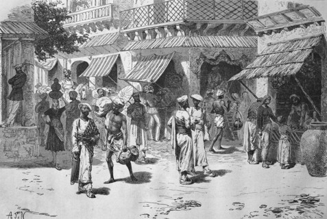 Chandni Chowk crossroads with shops and market