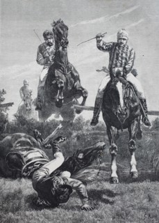 an accident at military riding tournament  /  ein Unfall beim militärischen Reitturnier