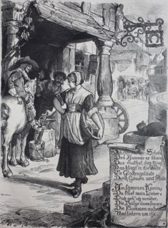 Young woman passes a forge
