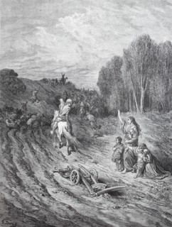 God wants it. peasant leaves his yard to take part in the crusade