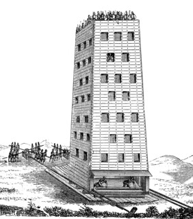 siege tower or breaching tower or siege engine from the time of the second crusade  /  Belagerungsturm