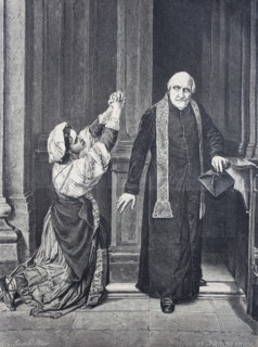 Woman and priest at the confessional  /  Frau und Priester am Beichtstuhl