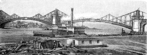 the bridge crossing river Mississippi near St. Louis under construction