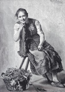 Farmer's wife sitting on a chair after a celebration
