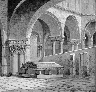 The (later destroyed) tomb of Gottfried von Bouillon in the Church of the Holy Sepulchre in Jerusalem