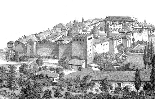 Monastery Lawra on the southeast corner of Mount Athos