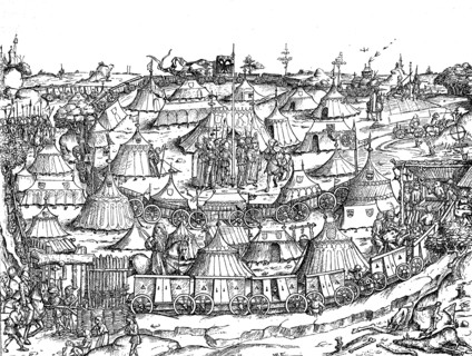 a camp fortified with a double wagon fortification in the 15th century