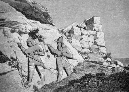 Stone relief of two Hittite warriors