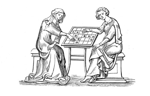 Woman and young man playing a board game