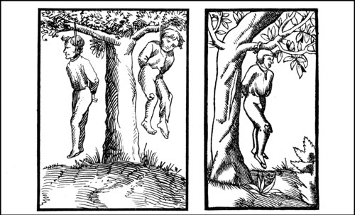 criminals caught in the act by the aldermen and hanged from a tree