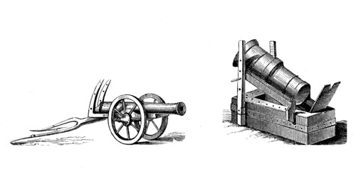 16th century bombard cannon or mortar used throughout the Middle Ages and the early modern period and old Swiss mountain cannon  /  Bombarde