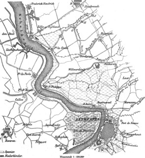 Troops of King Philip II of Spain laid siege to Antwerp from July 1584 to August 1585 during the Eighty Years' War  /  Plan zur Belagerung von Antwerpen durch Truppen des spanischen Königs Philipp II....