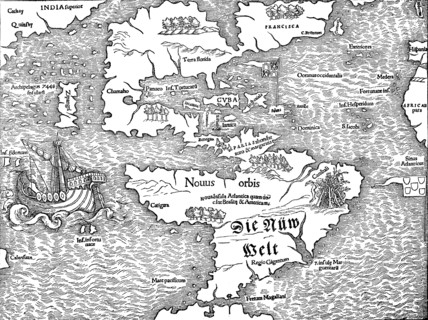 historical map with the view of America at the beginning of the 16th century  /  historische Landkarte mit der Sicht von Amerika zu Anfang des 16. Jahrhunderts