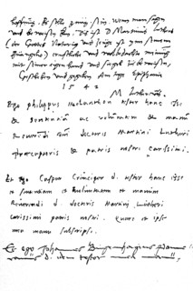 End of the last will of Martin Luther with the certified signatures of Melanchthon