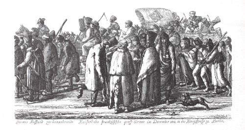 Remains of the French army returning from Russia on the passage through Berlin