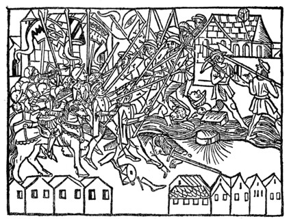 Street fighting in a medieval city