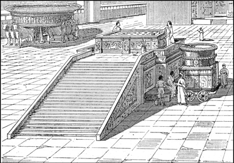 Altar and the brazen sea in the forecourt of the Temple in Jerusalem