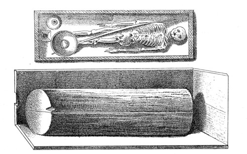 Burial in a dead tree from a line of Alemannic grave found in 1846 in Wuerttemberg