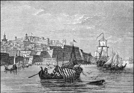 view of the island of Malta in the year 1800  /  Ansicht von Malta im Jahre 1800