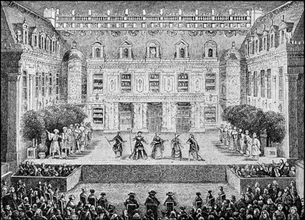 the first performance of the opera Alceste by Jean-Baptiste Lully in the Marble Courtyard at Versaille