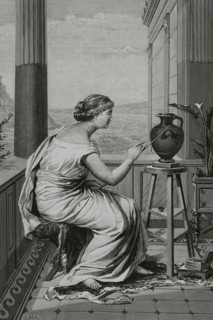 Ancient Greece, Young Greek girl painting a vase