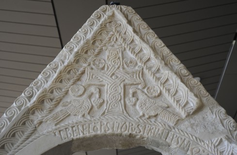 Bean and pediment with the name of Croatian Duke Muncimir from Uzdolje near Knin