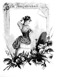 Young woman in elegant dress before the New Year's Ball 1887