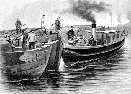 State barge disinfecting an Elbe barge