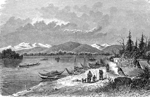 Indian village Rewicargut at the Yukon in Alaska