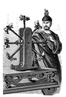 Monk at a Buddhist prayer wheel