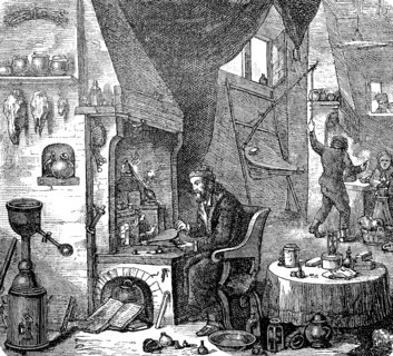 In the laboratory of an alchemist in England in 1875  /  Im Laboratorium eines Alchimisten in England im Jahre 1875