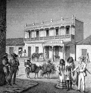 In front of the German pharmacy for the coffee traders in Maracaibo