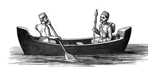 East Indian postal worker in a rowing boat