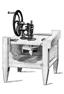 Washing machine with ascending and descending stamp and grooved inner walls / Waschmaschine mit auf- und niedersteigendem Stempel und gerieften Innenwänden
