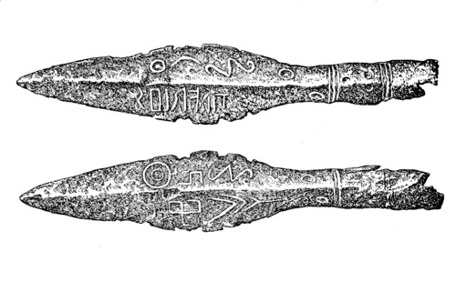 germanic lance tips with runic inscription