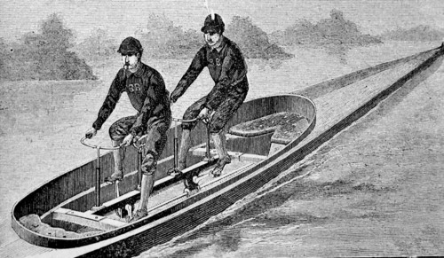 Pedal motor boat with screw propeller / Tretmotorboot mit Schraubenpropeller