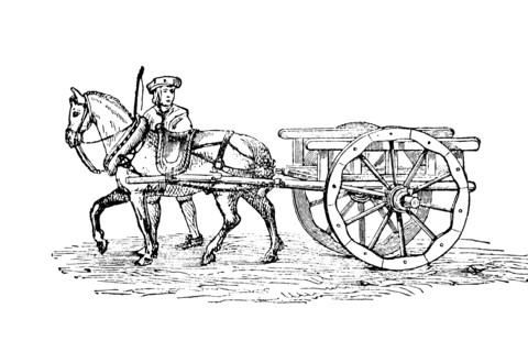 Two-wheeled cart from the beginning of the 16th century  /  Zweirädige Karre aus dem Anfang des 16. Jahrhunderts