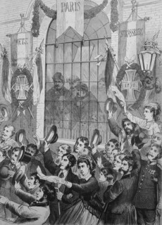 Uninvited guests outside the windows at the celebration of the end of the Franco-Prussian War 1871 in Strasbourg