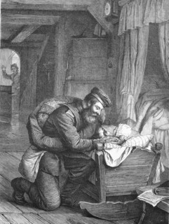 Soldier coming home from the Franco-Prussian War first greets his child