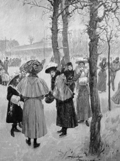 noble ladies at the winter walk and show the new fashion and fur set  /  vornehme Damen beim Winterspaziergang und vorführen der neuen Mode und Pelzgarnitur