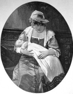 Young woman with a baby on her arm  /  Junge Frau mit einem Baby auf dem Arm