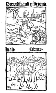 Facsimile of picture character and script character from the poor bible  /  Faksimile von Bildcharacter und Schriftcharakter aus der Armenbibel