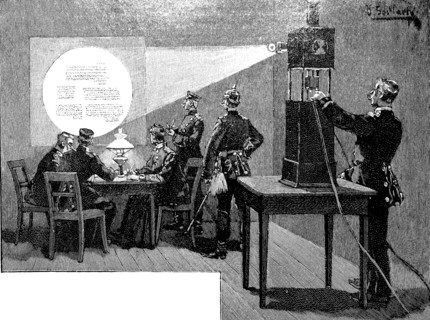 Magnification of a microscopic dispatch using a projector