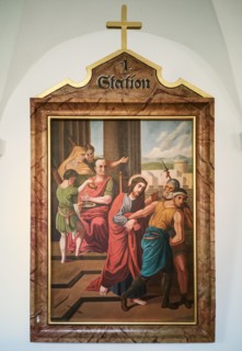 Stations of the Cross by an unknown artist in the handling of the Catholic pilgrimage church to the Holy Trinity in Kappl