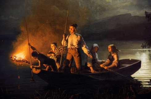 Adolph Tidemand and Hans Gude, Spearfishing on the Lake Kroderen