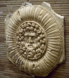 Marmoreal slab with a relief depicting Jupiter Ammon