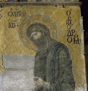 Byzantine mosaic icon of St. John the Baptist.