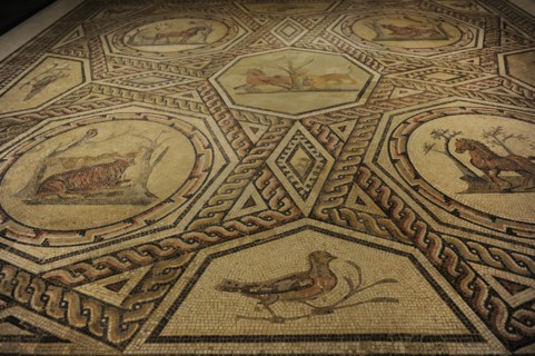 Floor mosaic from a Roman house in Trier.