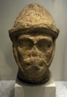 Head of a knight figure.